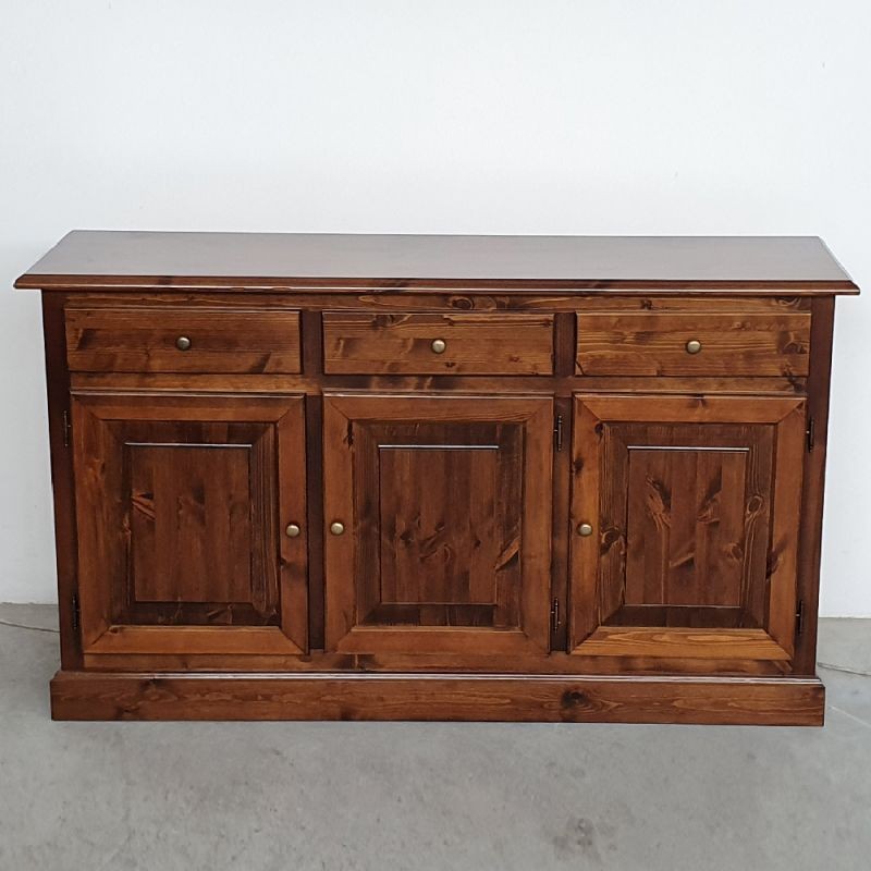 Madia credenza 3 porte massello pino rustica tinta noce 147x45x85 - Mobili 2G