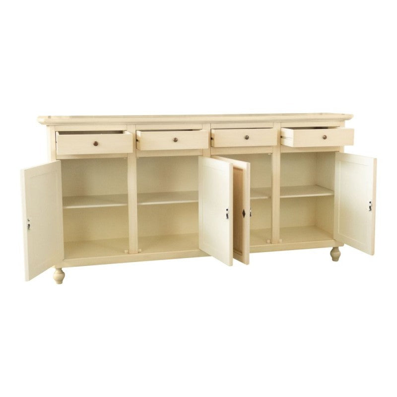 Madia credenza 4 ante 4 cassetti legno shabby avorio 196x43x98h - Mobili 2G