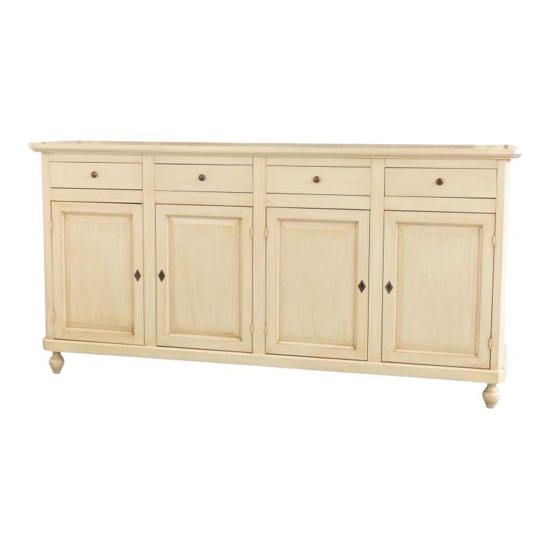 Madia credenza 4 ante 4 cassetti legno shabby avorio 196x43x98h - Mobili 2G