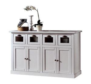Madia credenza 4 porte 4 cassetti legno bianco 130x50x86