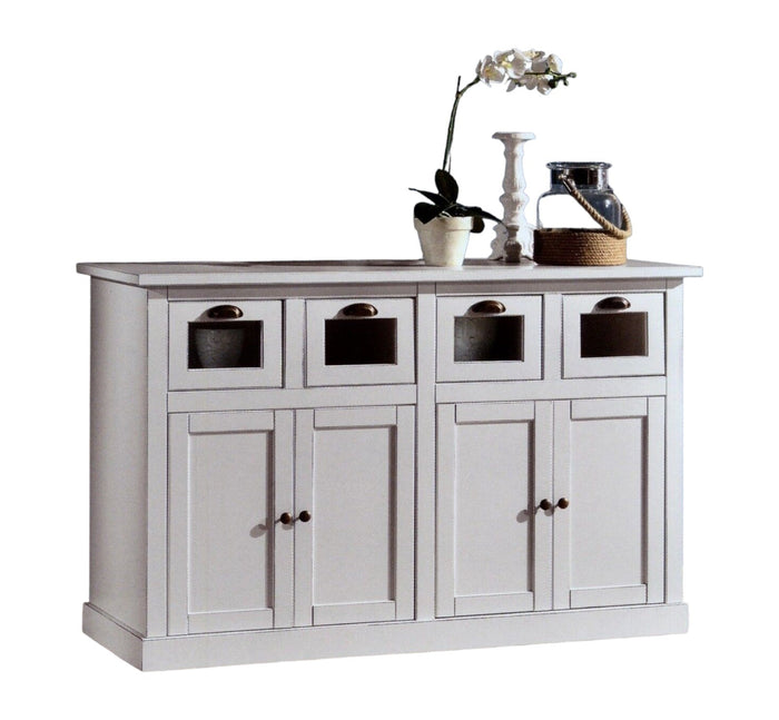 Madia credenza 4 porte 4 cassetti legno bianco 130x50x86