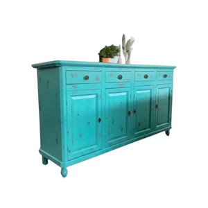 Madia credenza 4 porte in legno shabby chic azzurro consumato 196x43x96 - Mobili 2G
