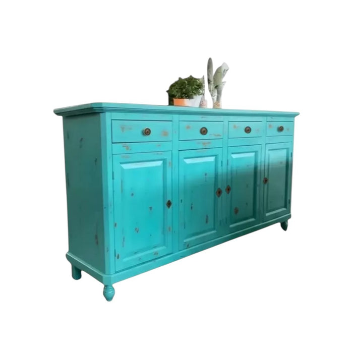 Madia credenza 4 porte in legno shabby chic azzurro consumato 196x43x96 - Mobili 2G