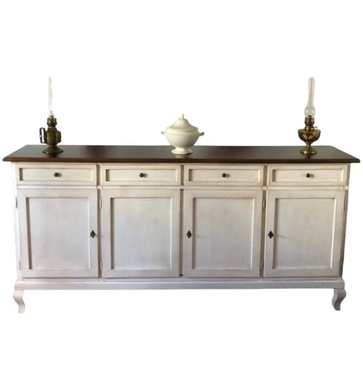 Madia credenza 4 porte legno shabby bianco anticato e noce 205x45x98 - Mobili 2G