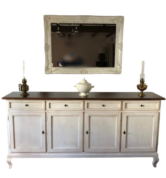 Madia credenza 4 porte legno shabby bianco anticato e noce 205x45x98 - Mobili 2G