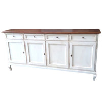 Madia credenza 4 porte legno shabby bianco e noce 205x45x98 - Mobili 2G