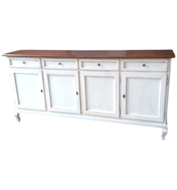Madia credenza 4 porte legno shabby bianco e noce 205x45x98 - Mobili 2G