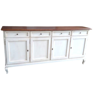 Madia credenza 4 porte legno shabby bianco e noce 205x45x98 - Mobili 2G