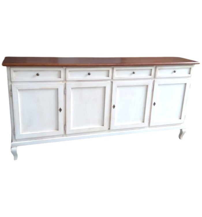 Madia credenza 4 porte legno shabby bianco e noce 205x45x98 - Mobili 2G