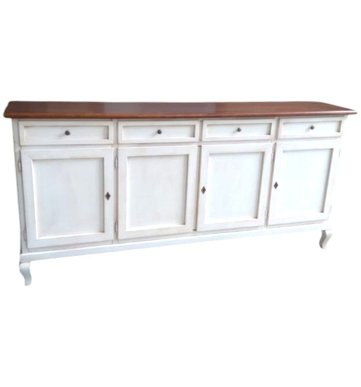 Madia credenza 4 porte legno shabby bianco e noce 205x45x98 - Mobili 2G