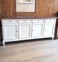 Madia credenza 4 porte legno shabby bianco e noce 205x45x98 - Mobili 2G