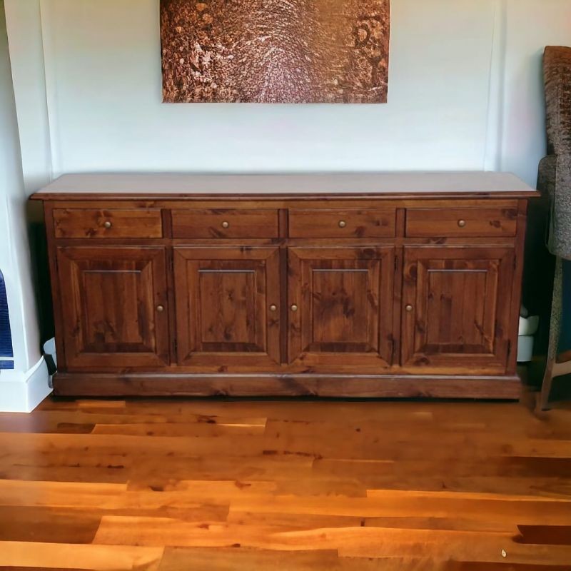 Madia credenza 4 porte massello pino rustica tinta noce 195x42x85 - Mobili 2G