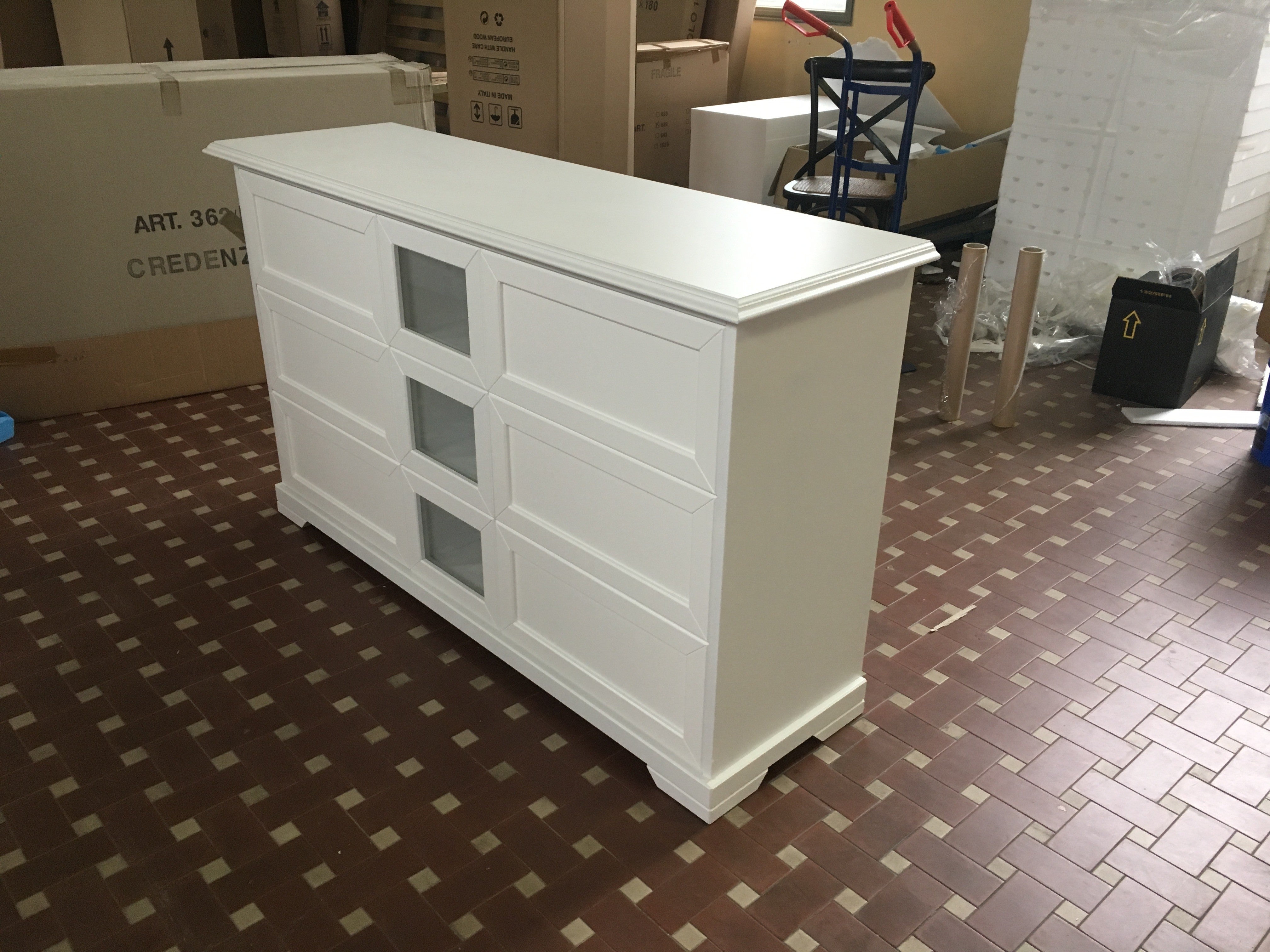 Madia credenza 9 cassetti in legno bianco l.150 p.45 h.85