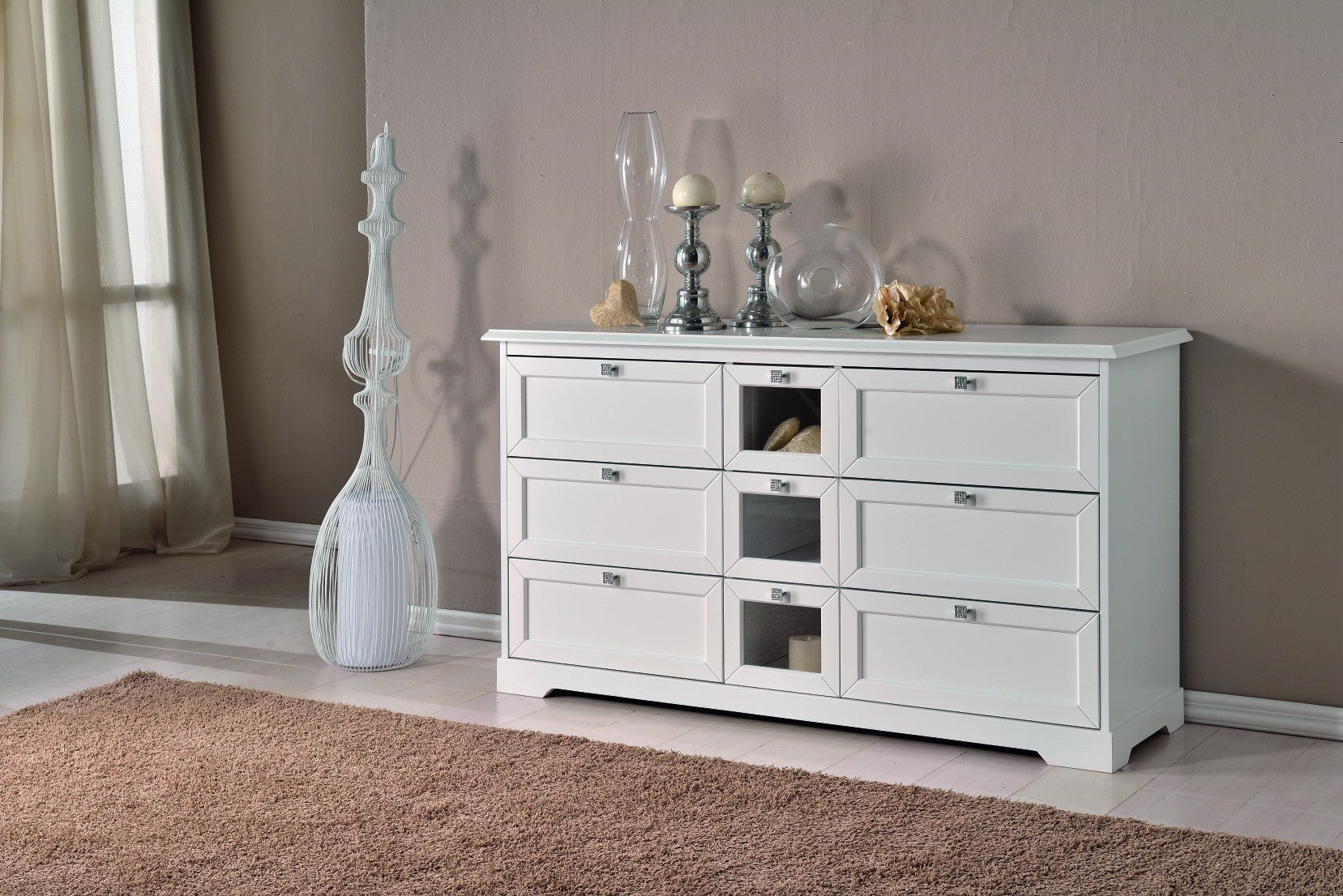 Madia credenza 9 cassetti in legno bianco l.150 p.45 h.85