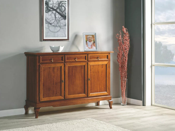 Madia credenza arte povera 3 porte 3 cassetti tinta legno 154x42x102 (1266) - Mobili 2G