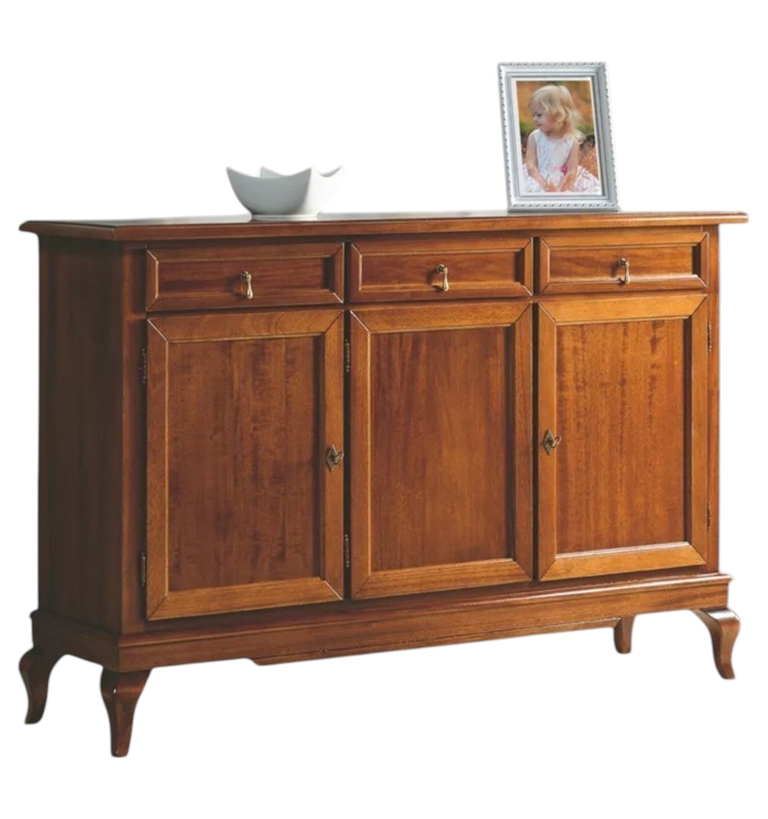 Madia credenza arte povera 3 porte 3 cassetti tinta legno 154x42x102 (1266) - Mobili 2G