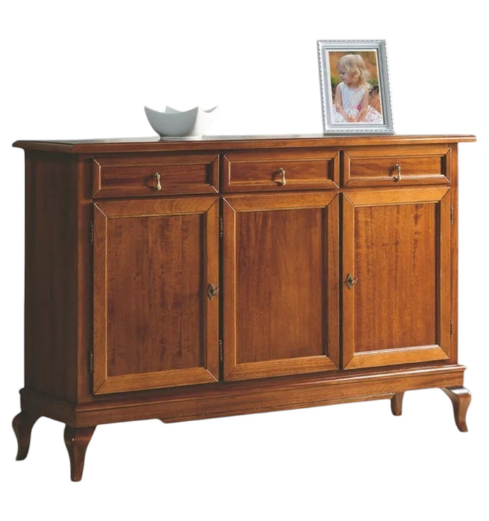 Madia credenza arte povera 3 porte 3 cassetti tinta legno 154x42x102 (1266) - Mobili 2G