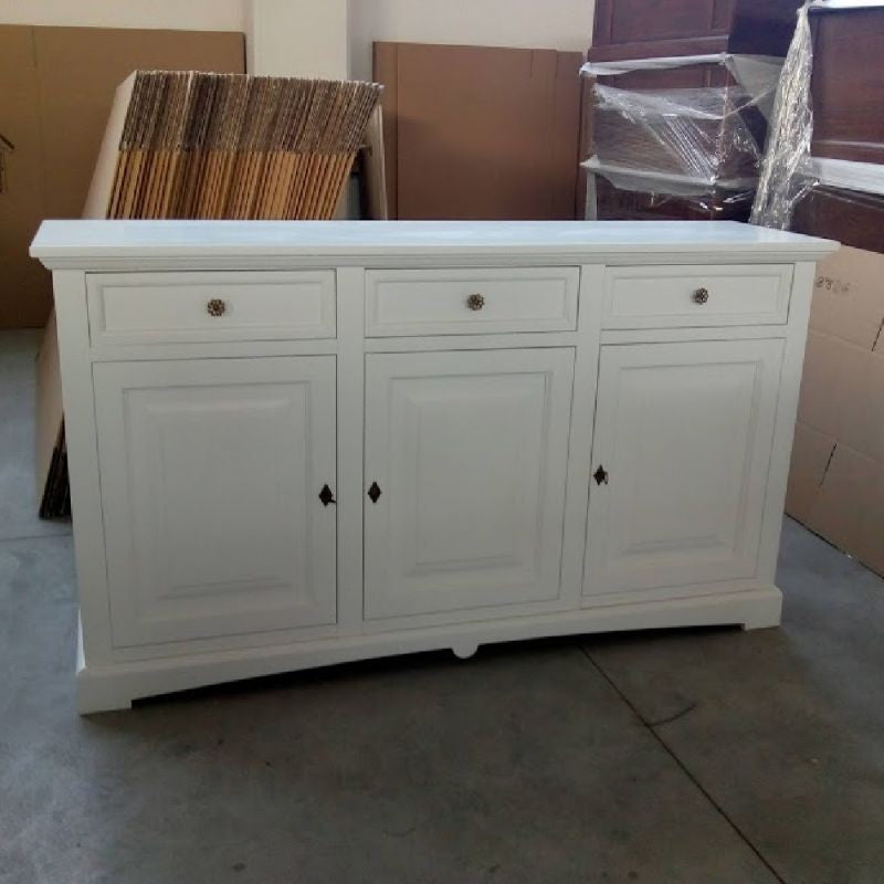 Madia credenza arte povera 3 porte legno bianco 170x46x96 - Mobili 2G