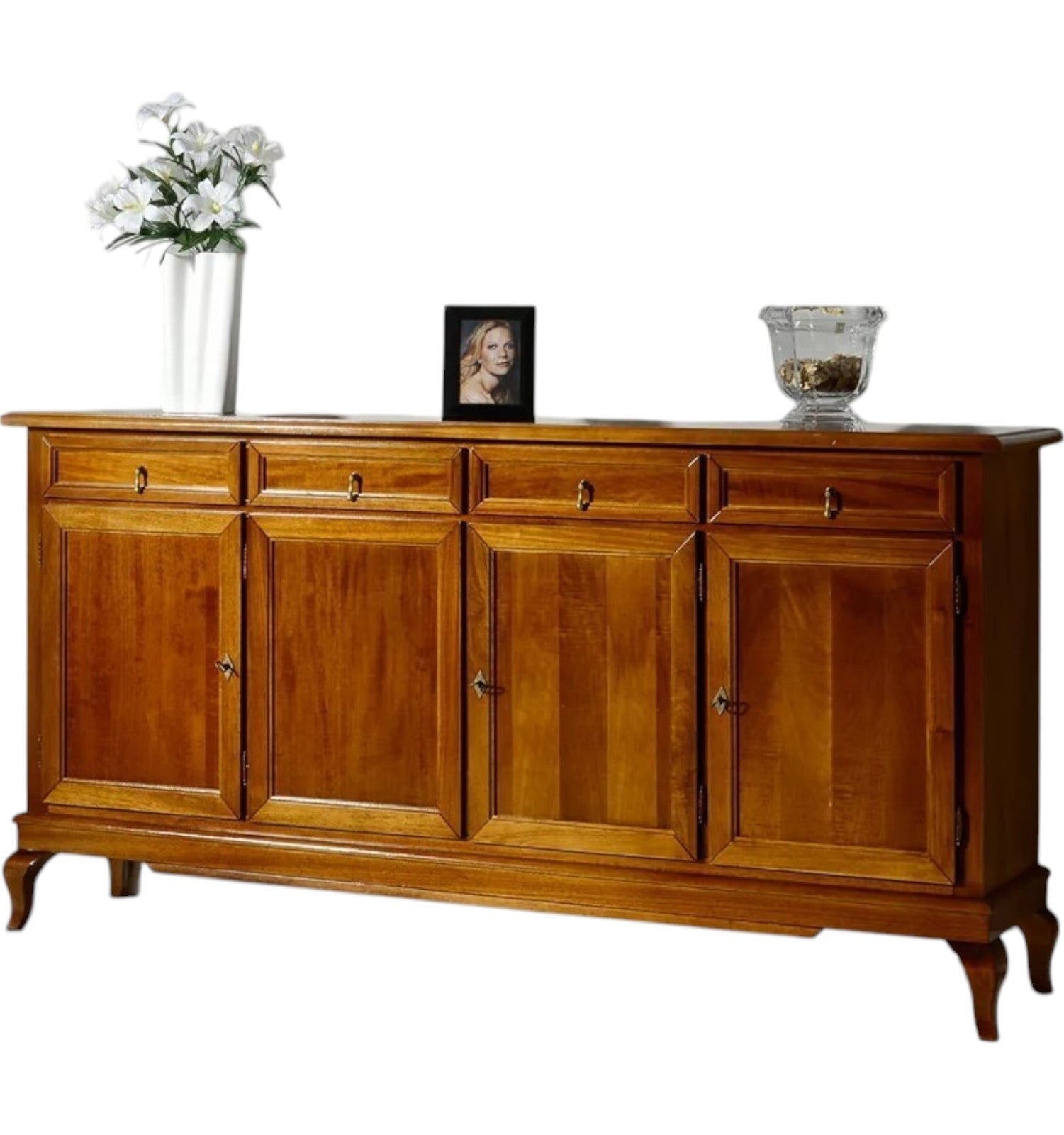 Madia credenza arte povera 4 porte 4 cassetti tinta legno 205x42x102 (1267) - Mobili 2G