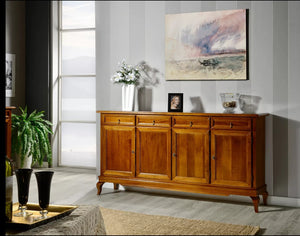 Madia credenza arte povera 4 porte 4 cassetti tinta legno 205x42x102 (1267) - Mobili 2G