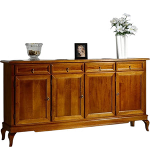 Madia credenza arte povera 4 porte 4 cassetti tinta legno 205x42x102 (1267) - Mobili 2G