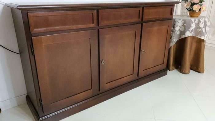 Madia credenza arte povera in legno 3 porte tinta noce 156x42x85 (382) - Mobili 2G