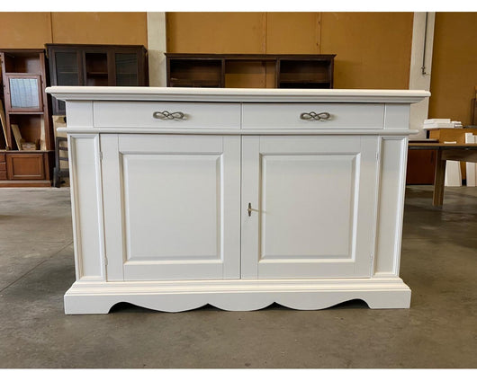 Madia credenza classica in legno 2 porte shabby bianco 210x55x115 - Mobili 2G