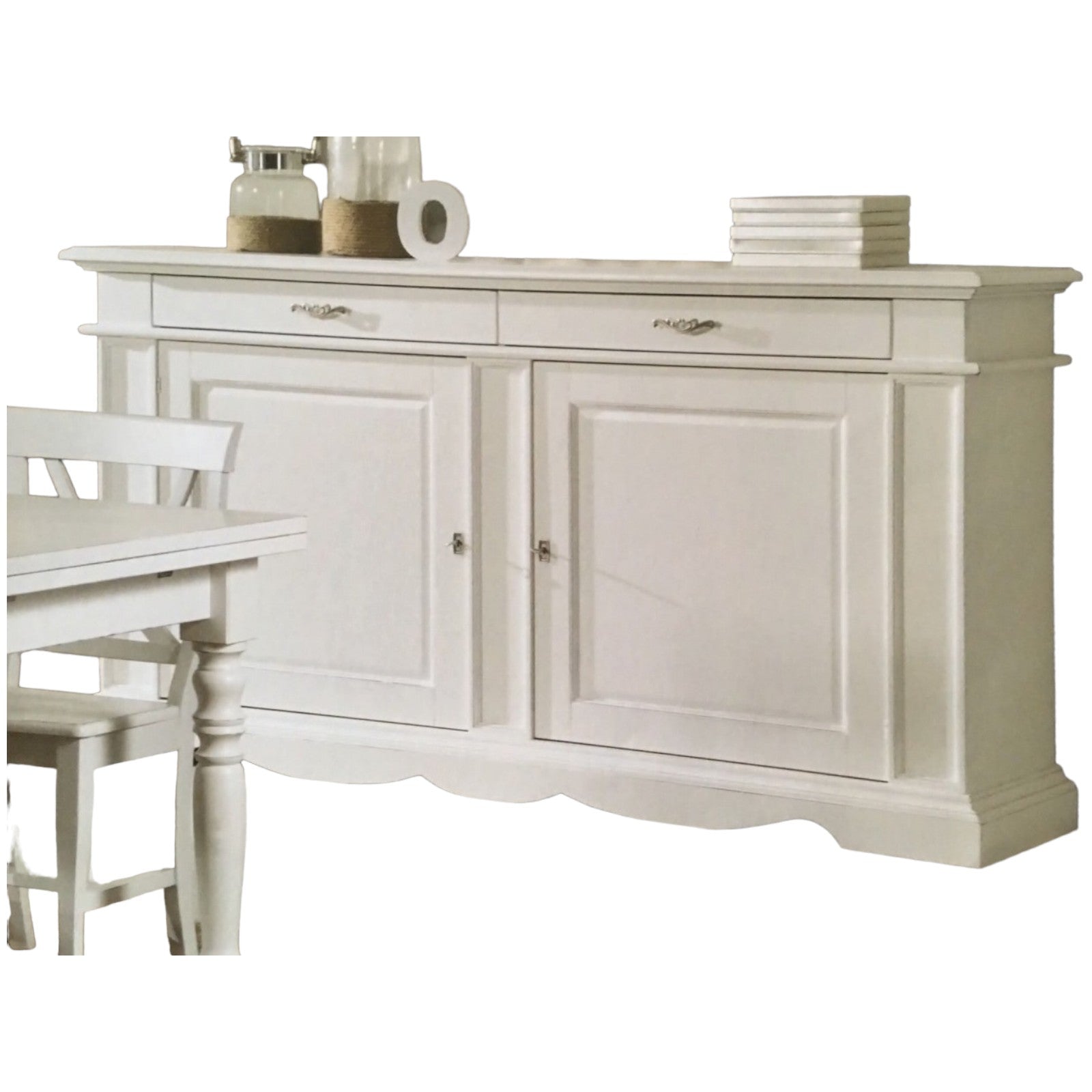 Madia credenza classica in legno 2 porte shabby bianco 210x55x115 - Mobili 2G