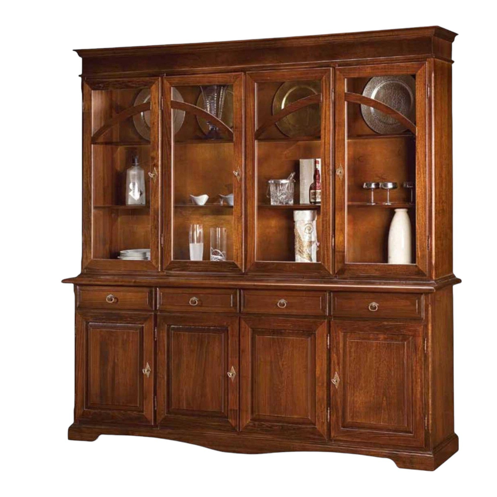 Madia credenza con bugna in legno tinta noce arte povera l.205 p.42 h.205 - Mobili 2G