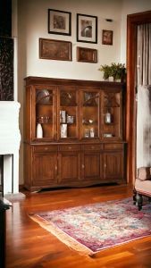 Madia credenza con bugna in legno tinta noce arte povera l.205 p.42 h.205 - Mobili 2G