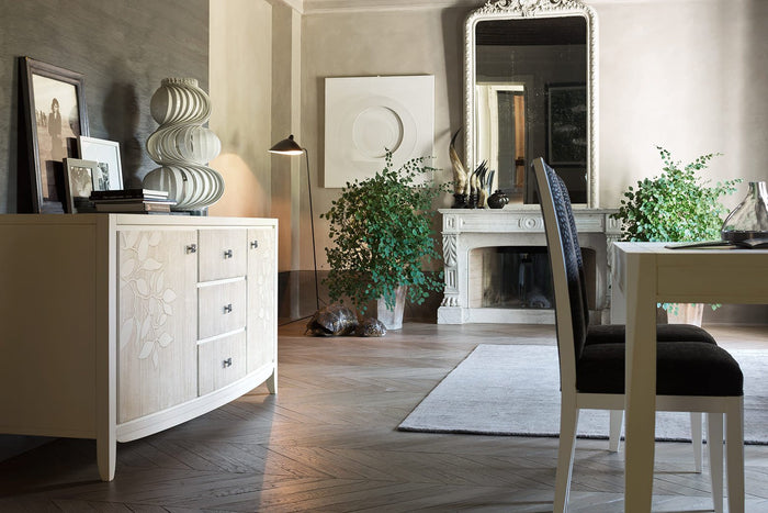 Madia credenza decoro in legno massello 2 porte naturale l.180 p.56 h.90 - Mobili 2G