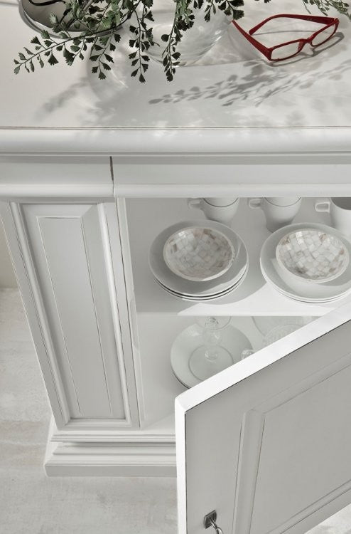 Madia credenza in legno 1 porta 1 cassetto shabby chic bianco l.125 p.57 h.113