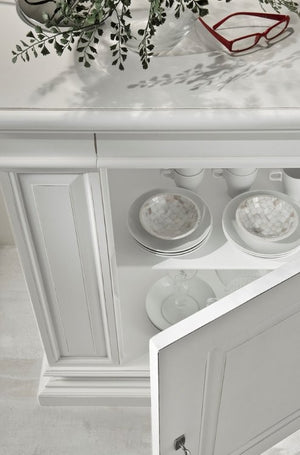 Madia credenza in legno 1 porta 1 cassetto shabby chic bianco l.125 p.57 h.113