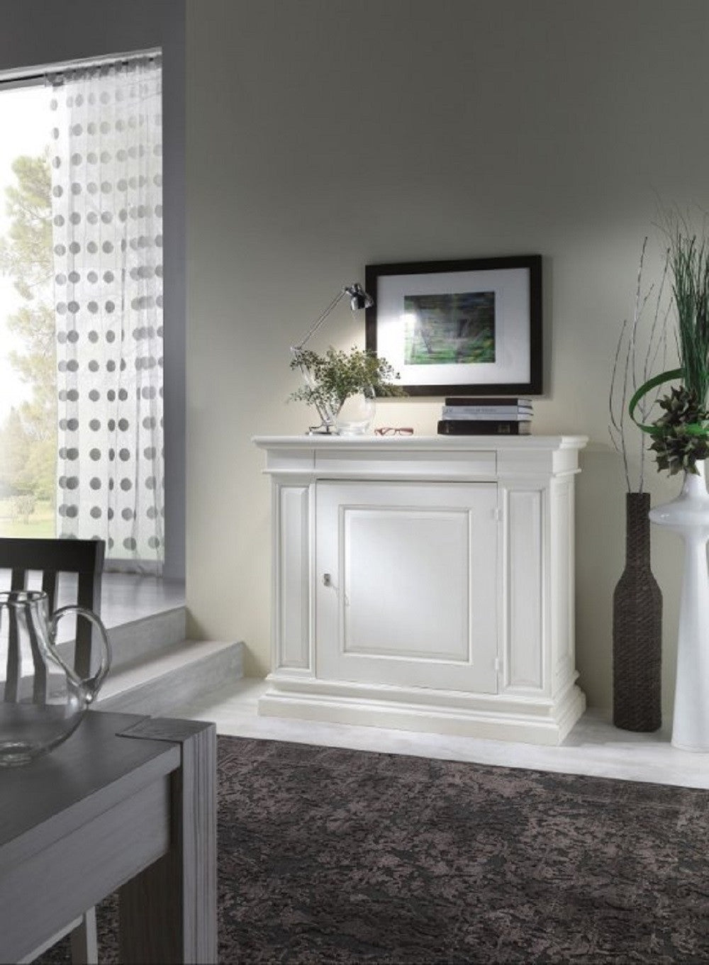 Madia credenza in legno 1 porta 1 cassetto shabby chic bianco l.125 p.57 h.113