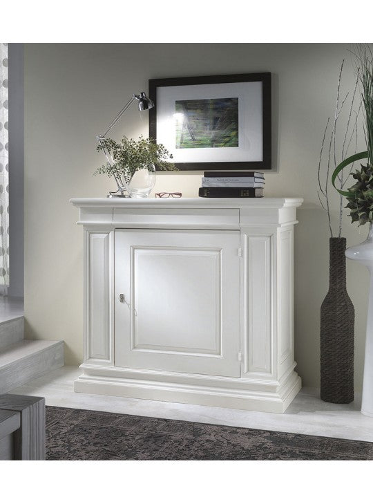 Madia credenza in legno 1 porta 1 cassetto shabby chic bianco l.125 p.57 h.113
