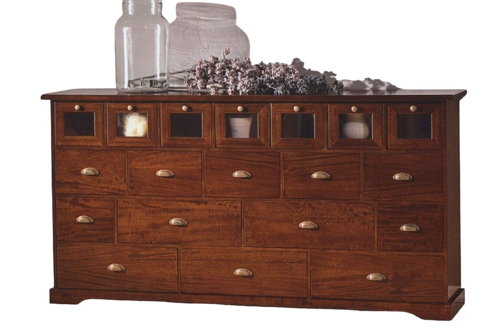 Madia credenza in legno 19 cassetti tinta noce l.180 p.40 h.90