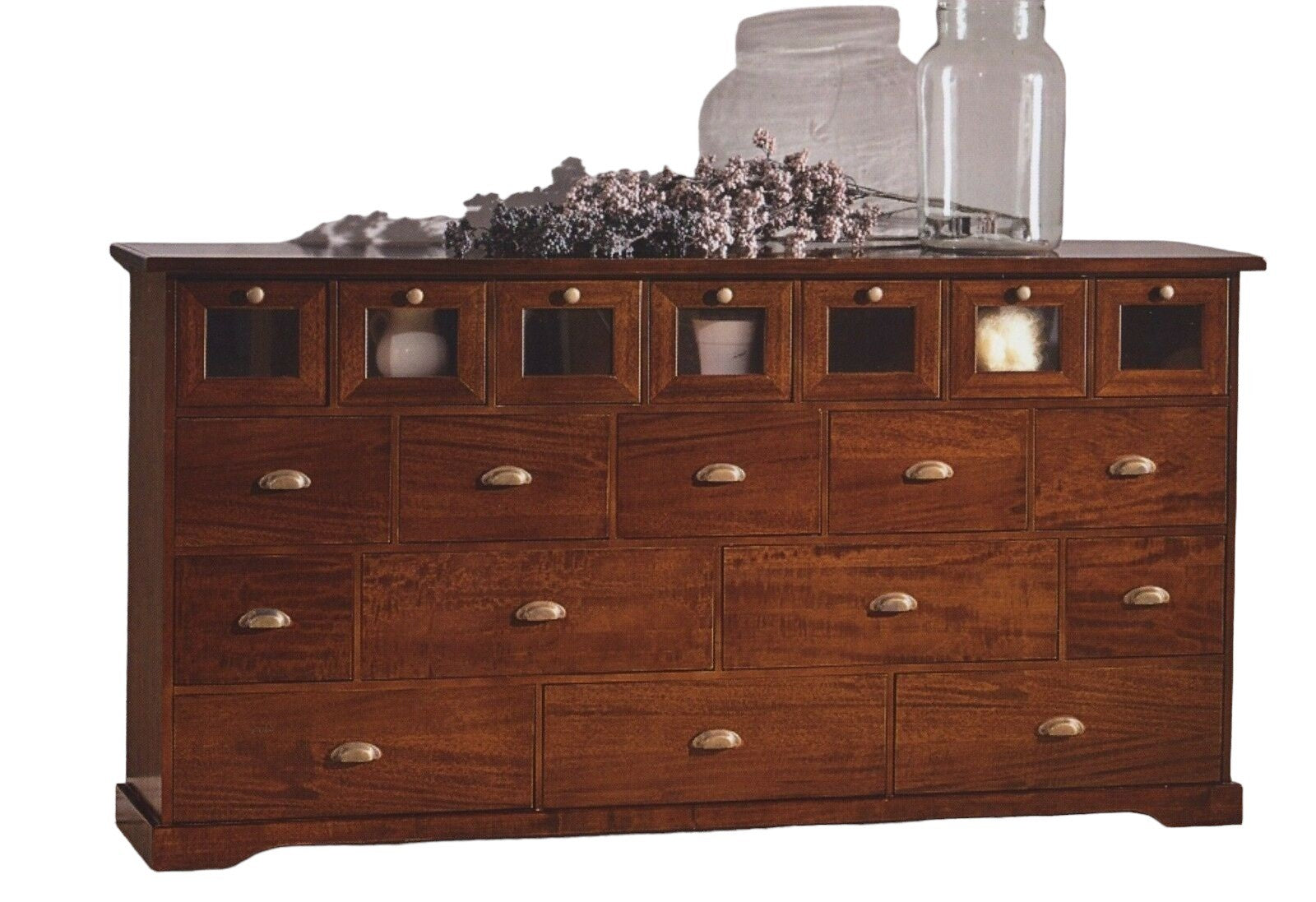 Madia credenza in legno 19 cassetti tinta noce l.180 p.40 h.90