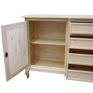 madia credenza in legno 2 ante 4 cassetti grezza  l.201 p.52 h.113 - Mobili 2G