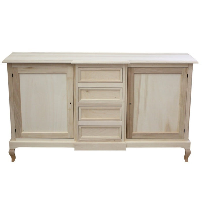 madia credenza in legno 2 ante 4 cassetti grezza  l.201 p.52 h.113 - Mobili 2G