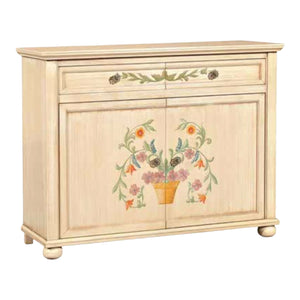 Madia credenza in legno 2 porte 2 cassetti avorio pennellato e decori l.137 p.49 h.108