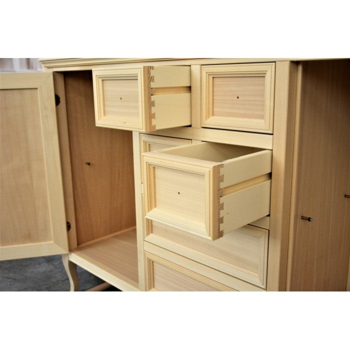 Madia credenza in legno 2 porte 6 cassetti legno grezzo l.140 p.43 h.90 - Mobili 2G