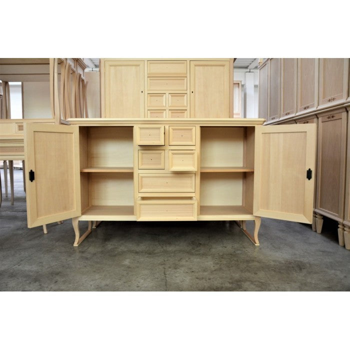 Madia credenza in legno 2 porte 6 cassetti legno grezzo l.140 p.43 h.90 - Mobili 2G