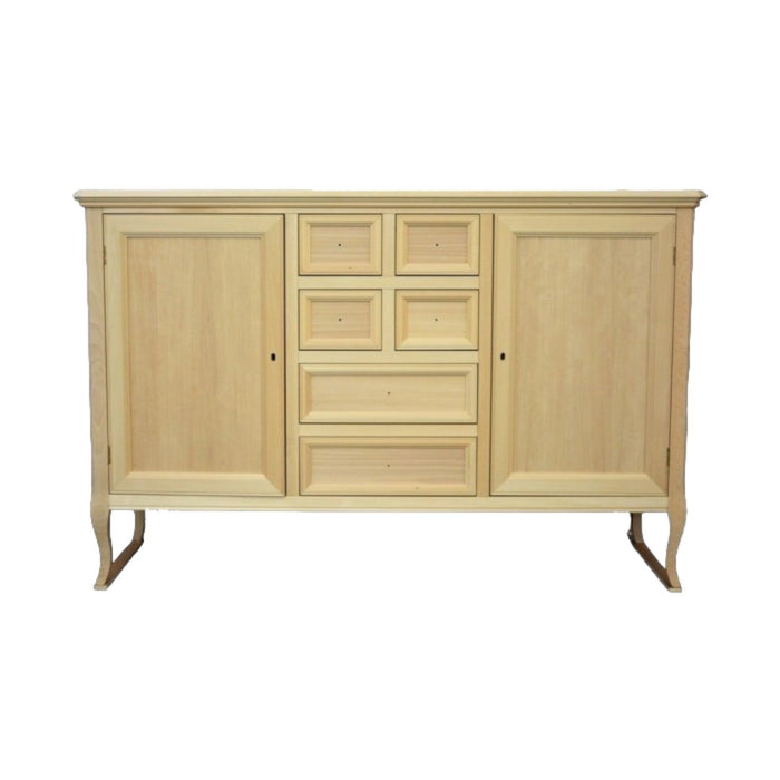 Madia credenza in legno 2 porte 6 cassetti legno grezzo l.140 p.43 h.90 - Mobili 2G