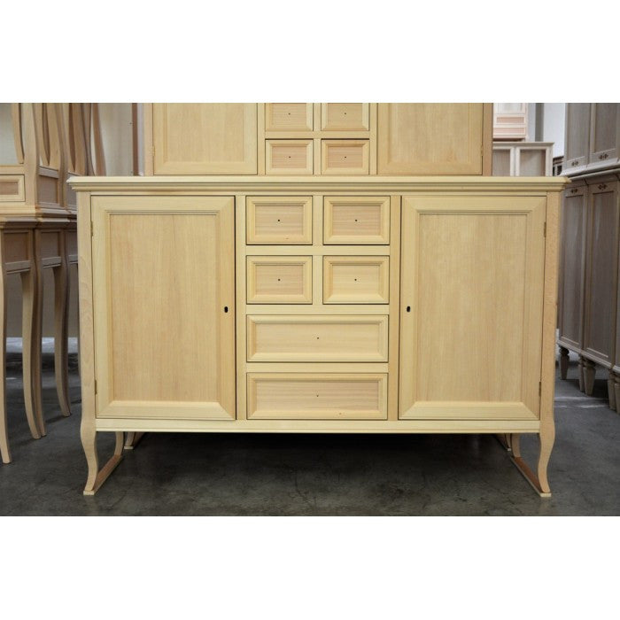 Madia credenza in legno 2 porte 6 cassetti legno grezzo l.140 p.43 h.90 - Mobili 2G
