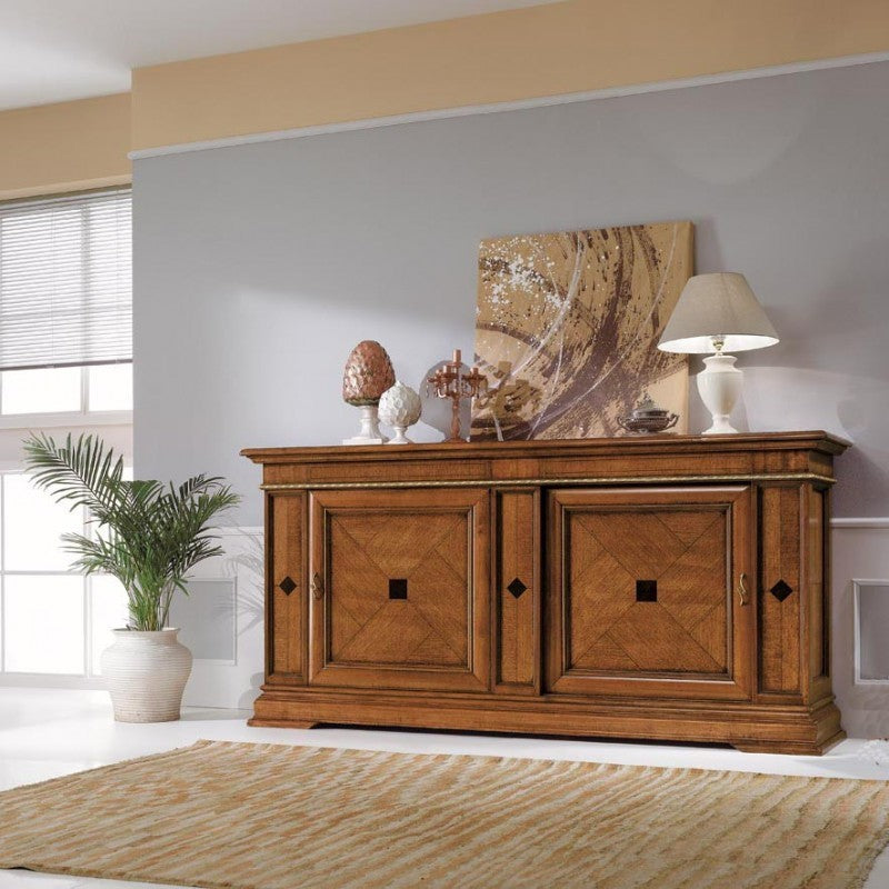 Madia credenza in legno 2 porte scorrevoli 2 cassetti push-pull l.234 p.59 h.114