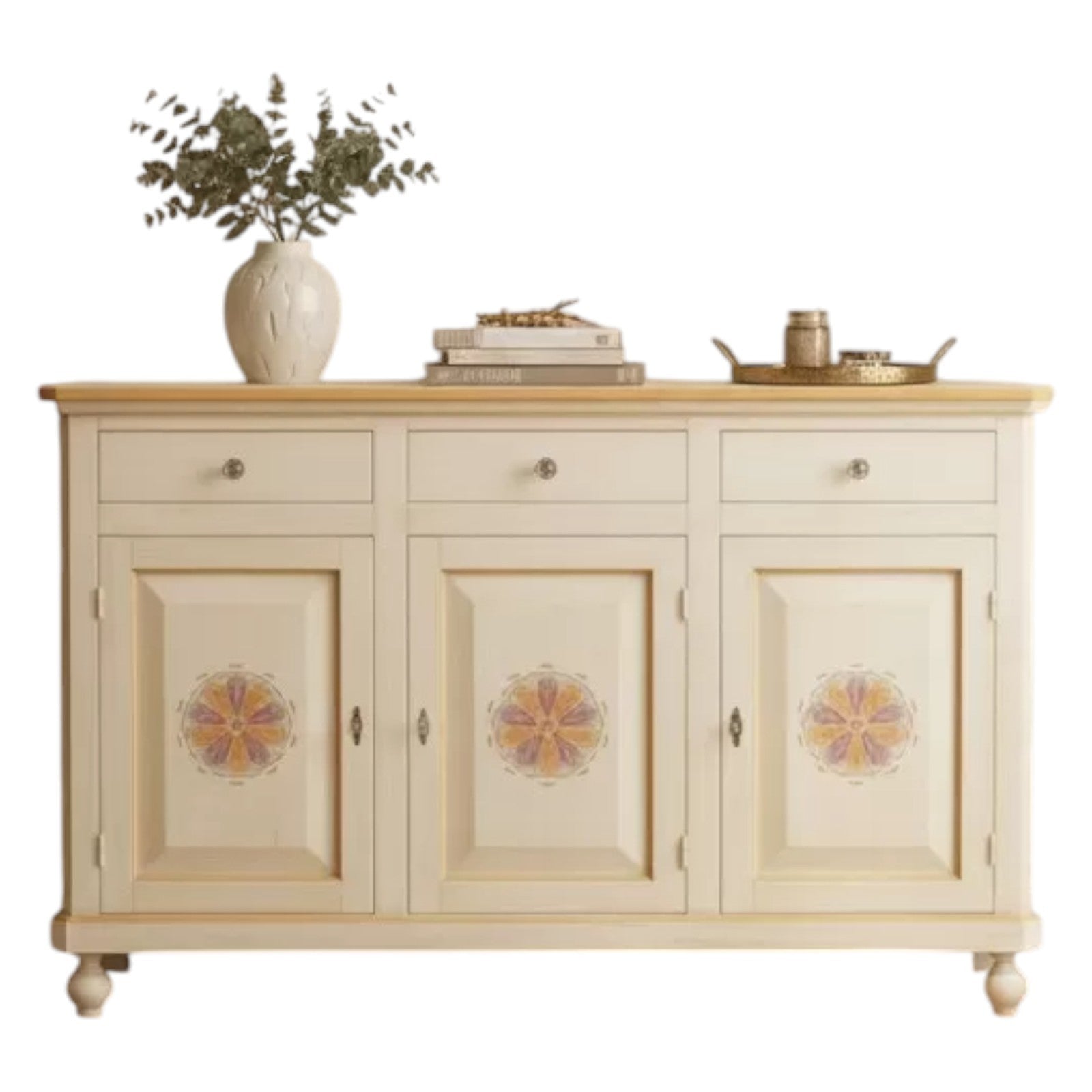 Madia credenza in legno 3 ante avorio pennellato l.150 p.43 h.98 (1081) - Mobili 2G