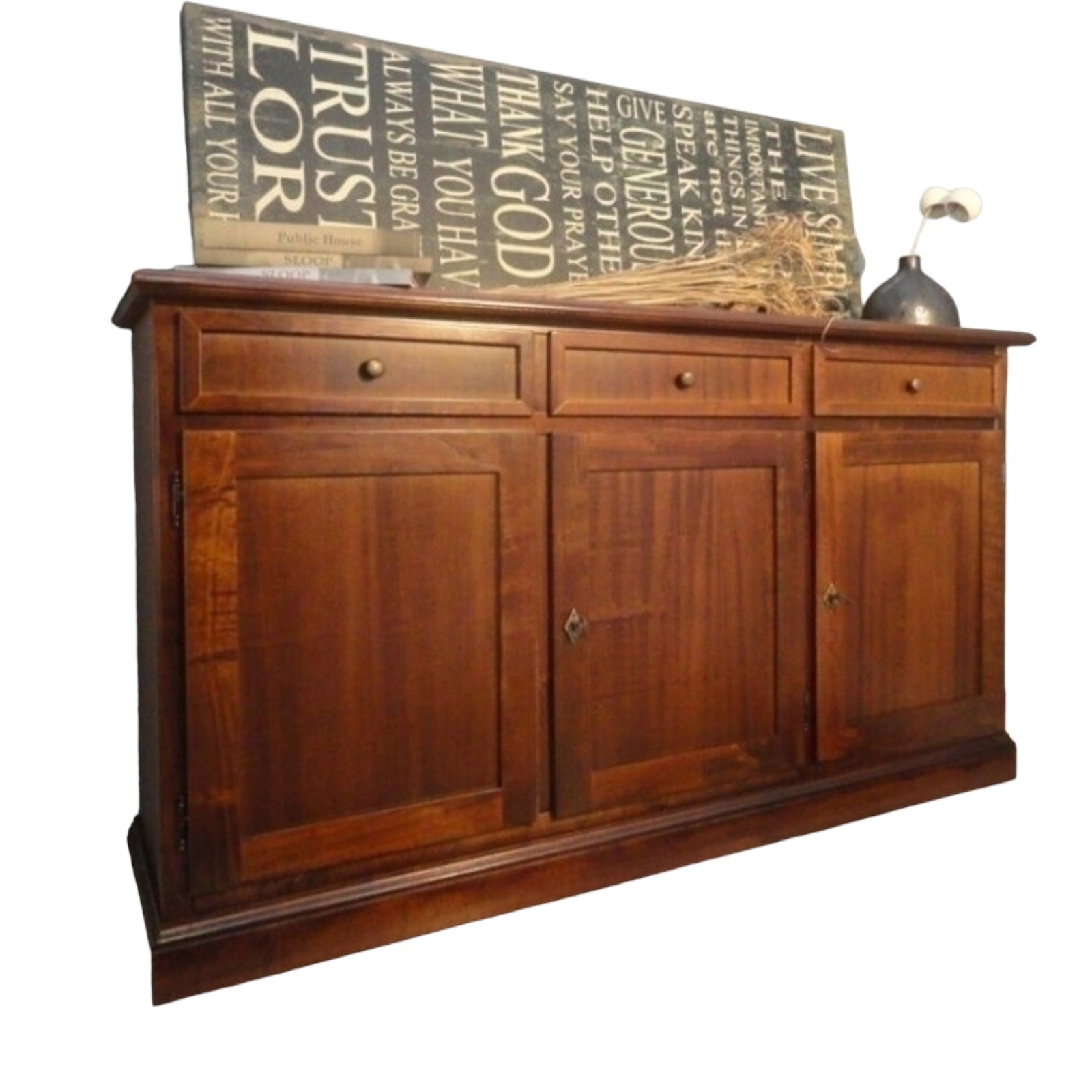 Madia credenza in legno 3 ante finitura noce chiaro 156 x 42 x 85 - Mobili 2G