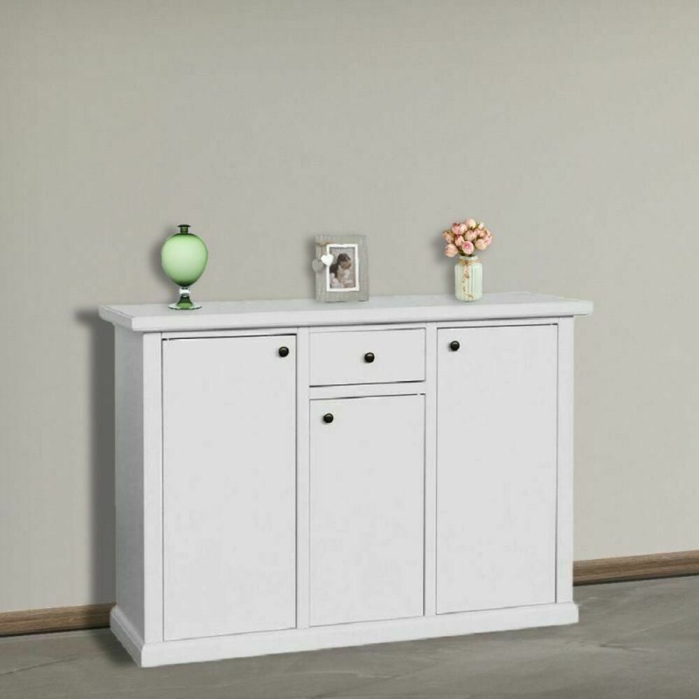 Madia credenza in legno 3 porte bianco opaco  l.120 p.40 h.88 (1391) - Mobili 2G