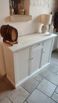 Madia credenza in legno 3 porte bianco opaco  l.120 p.40 h.88 (1391) - Mobili 2G