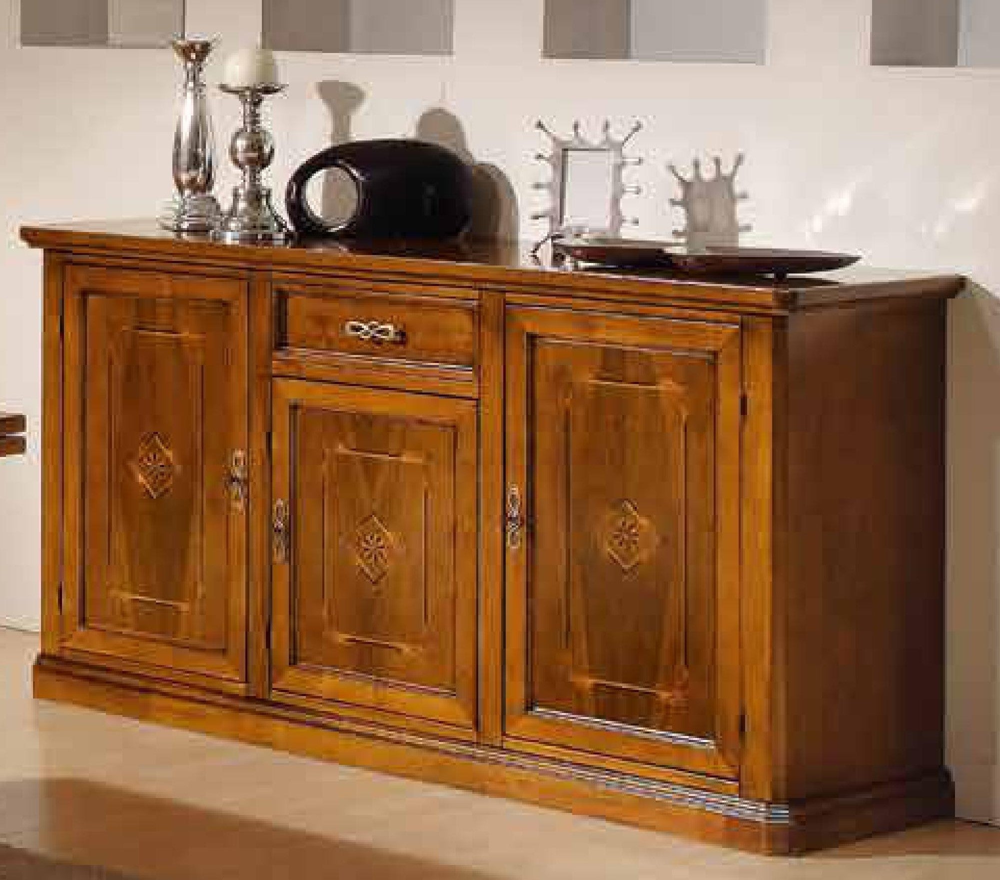 Madia credenza in legno 3 porte con intarsi bassano l.166 p.49 h.90